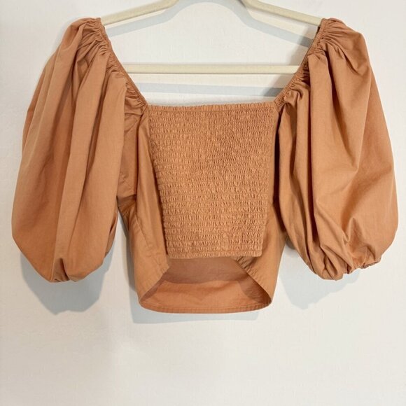 Abercrombie O-Ring Puff Sleeve Sweetheart Neck Smocked Cropped Blouse Top Small - Picture 9 of 10